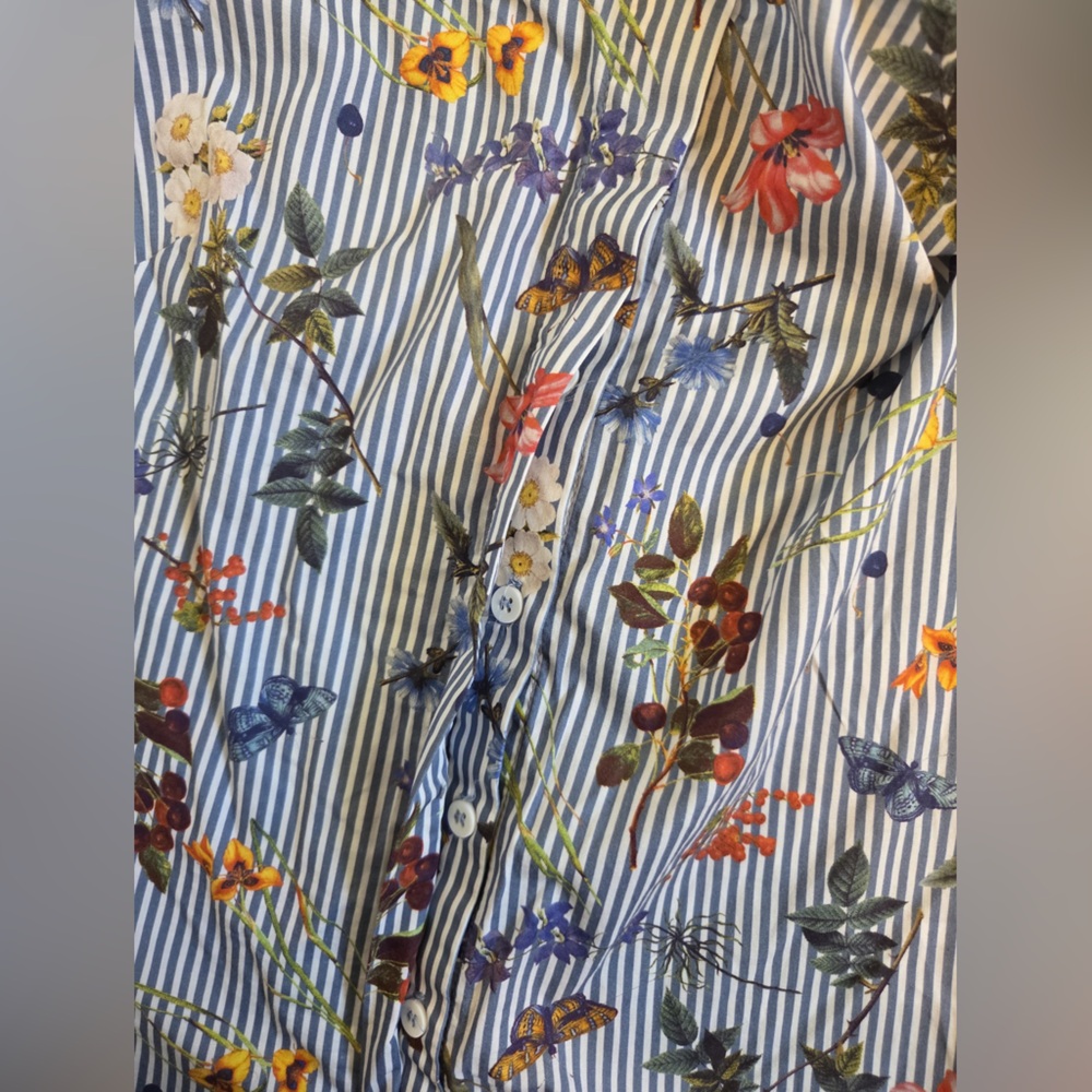 Anthropologie Striped Floral Off-Shoulder Top - Blue and Multicolor - Picture 5 of 7